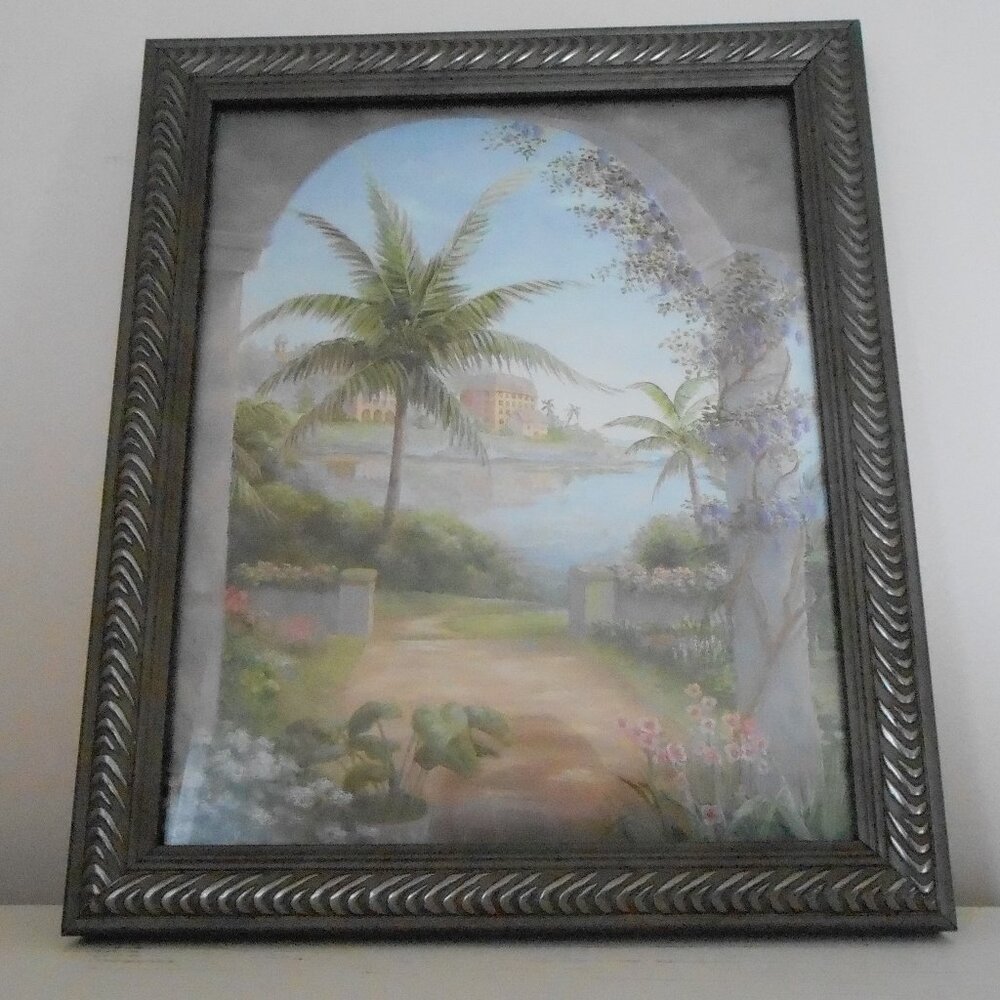 Vivian Flasch Palm Trees & Beach Scenes With Beautiful Silver Decorative Frame